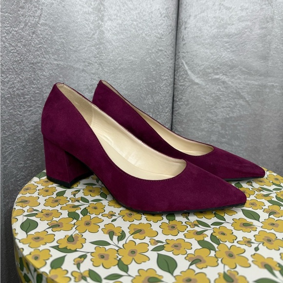 Nine West Burgundy Suede Pointed Toe Block Heel Pumps Sz 6M - Picture 2 of 11